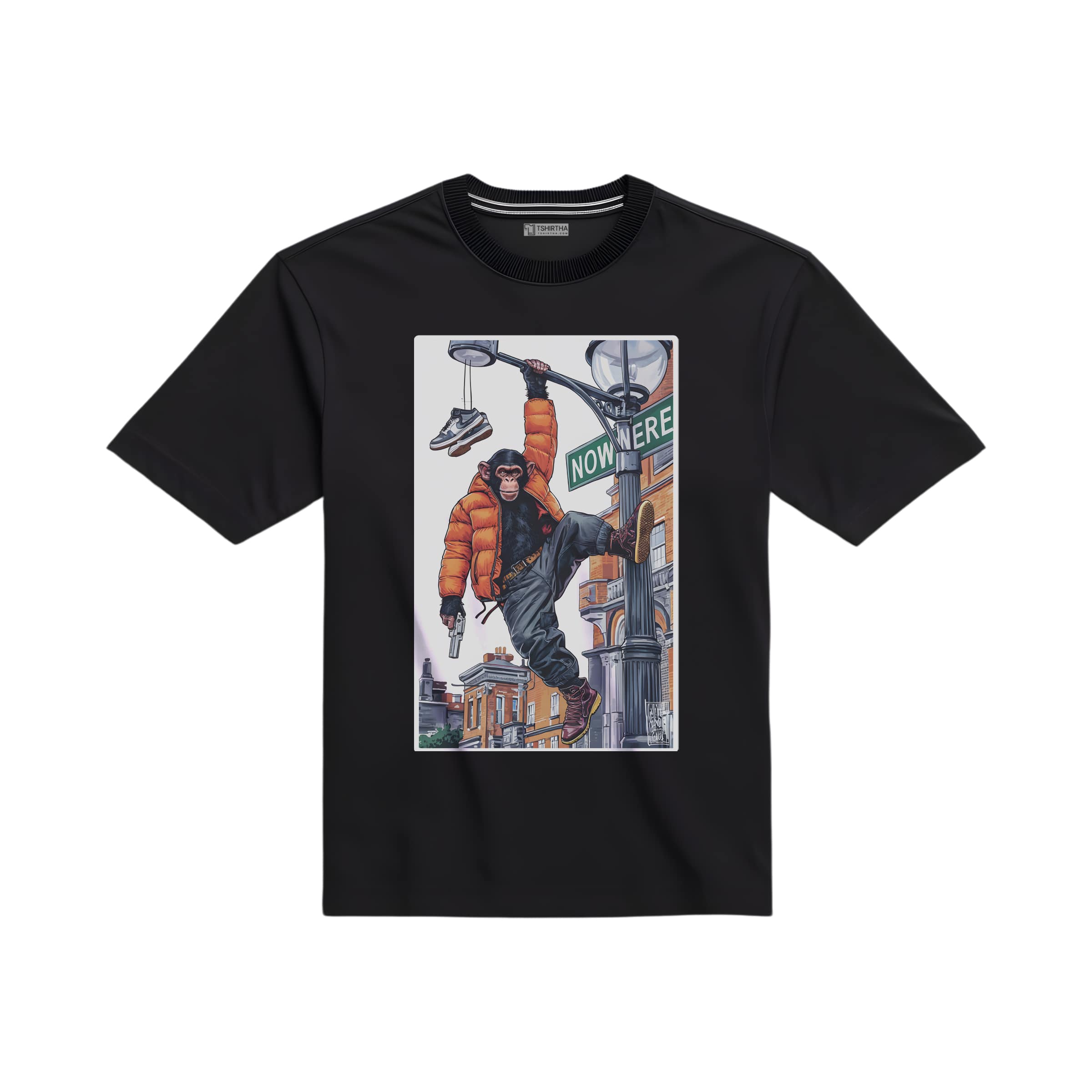 تیشرت با طرح میمون انسان نما و اسلحه تیشرت با طرح میمون انسان نما و اسلحه