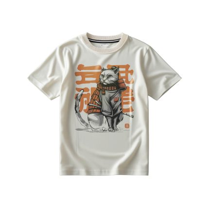 تیشرت سفید شیری با طرح گربه ژاپنی