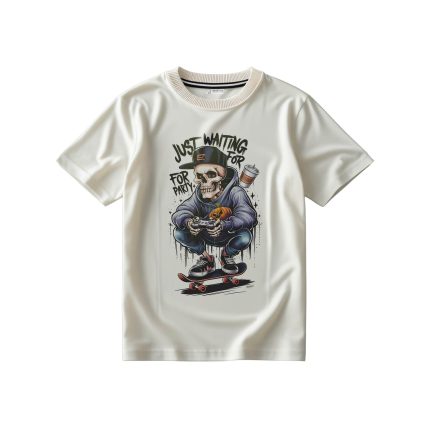 تیشرت سفید شیری با طرح اسکلت و پارتی