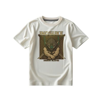 تیشرت سفید شیری با طرح انیمه شیطان کش و تصویر اینوسکه