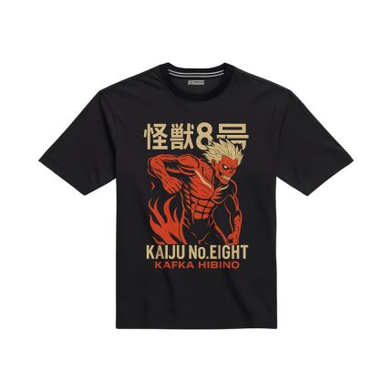 تیشرت مشکی با طرح انیمه کایجو شماره ۸ کافکا هیبینو