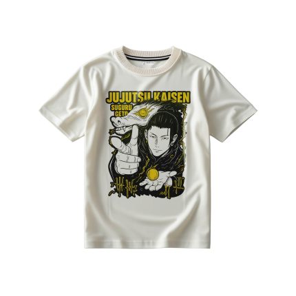 تیشرت سفید شیری با طرح انیمه جوجوتسو کایسن سوگورو گتو